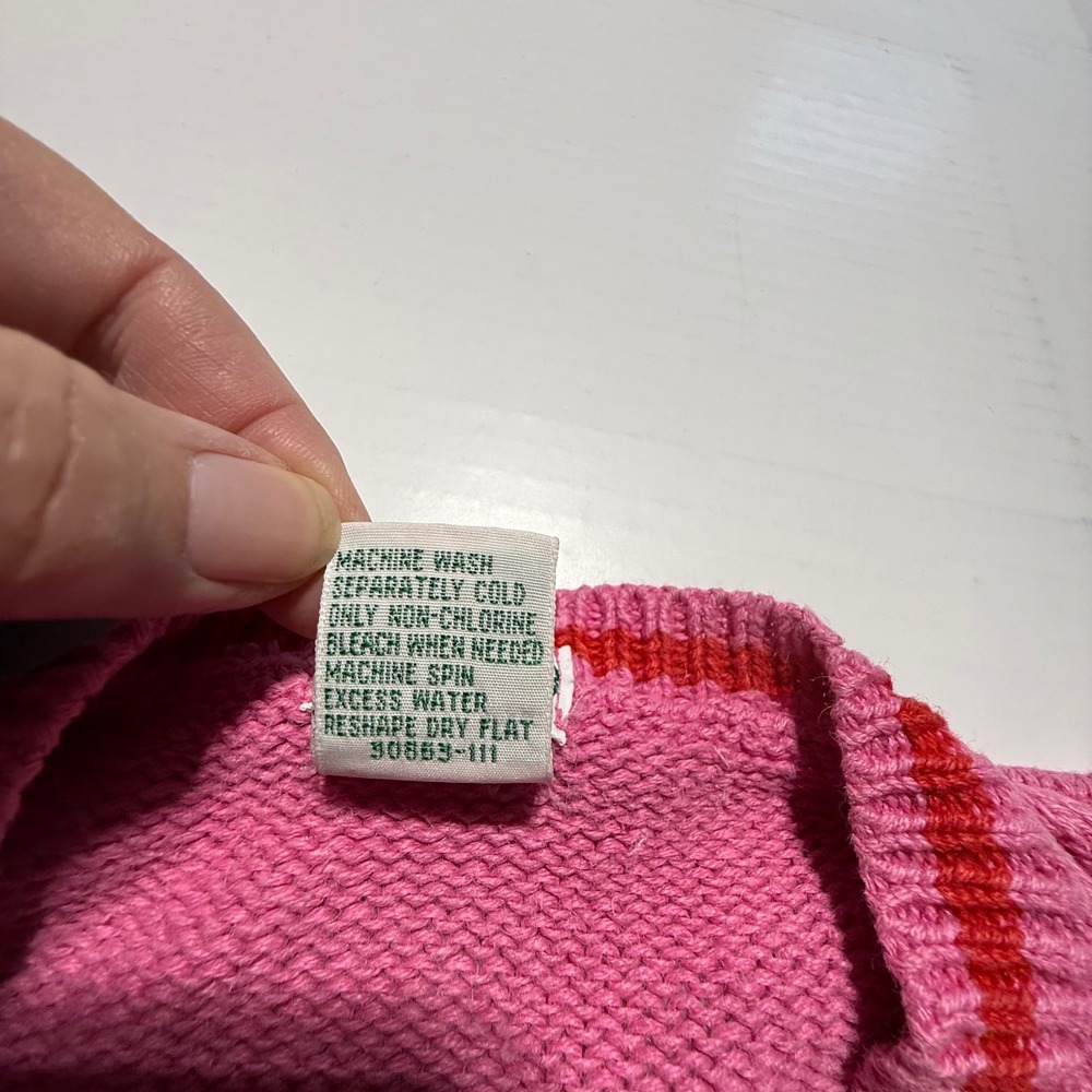 Vintage Izod Lacoste Pink Cardigan Sweater Kids 2T Striped Cable Knit Alligator - Picture 4 of 4